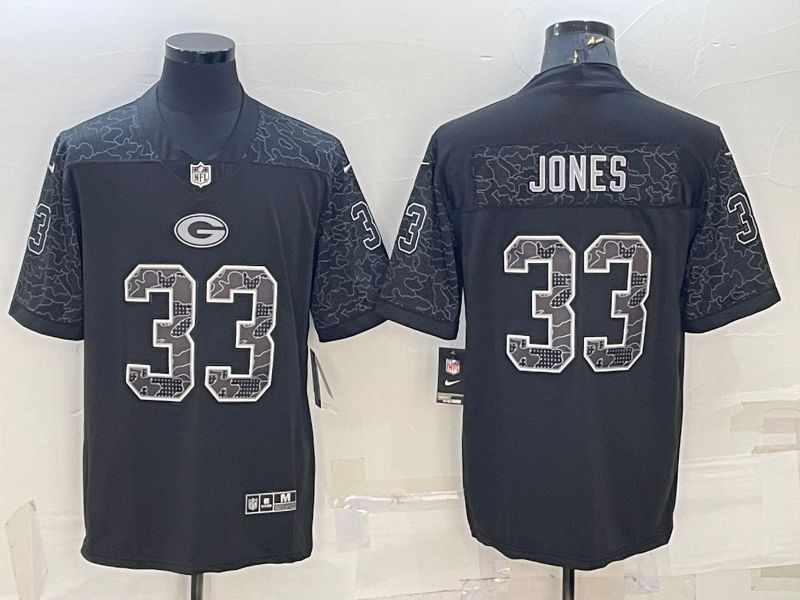 Men Green Bay Packers #33 Jones Black Reflector 2022 Nike Limited NFL Jersey